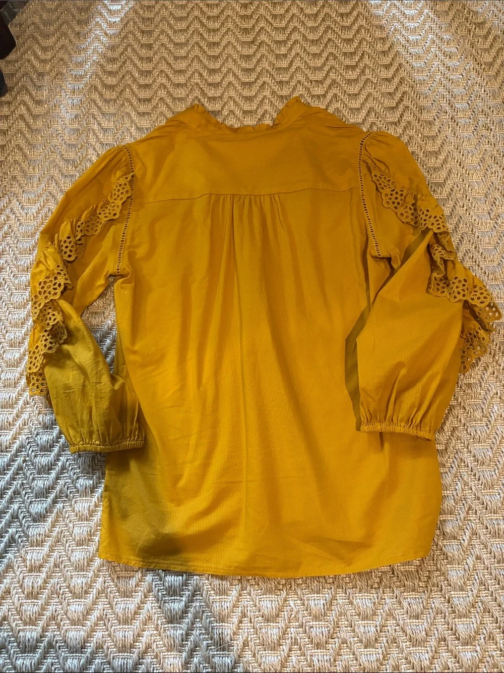 J Crew Women’s Mustard Yellow Eyelet Blouse - Lightweight Long Sleeve